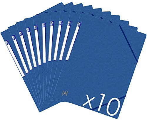 OXFORD TopFile+ Lot de 10 Chemises Cartonnées Sans Rabats avec Elastiques Format A4 Bleu