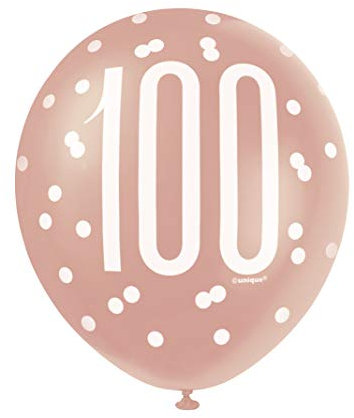 Stunning 100th Rose Gold Latex Balloons (30cm) - Perfect for Birthday, Annivesaries & Milestones Celebrations - 6ct