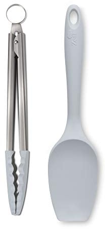 Zeal JSET11S Non-Stick Silicone Large Spatula Spoon & Cooking Tongs 2-Piece Set-French Grey