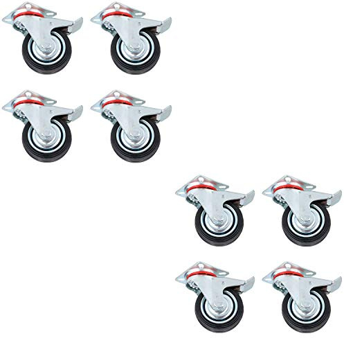 3 / 75mm Rubber Swivel Trolley Castor Wheel With Brake For Furniture 8 Pack