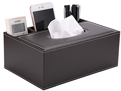 BSTKEY Taschentuchbox aus Kunstleder, rechteckig, mit Fernbedienung, elegant, für Zuhause, Büro, Braun