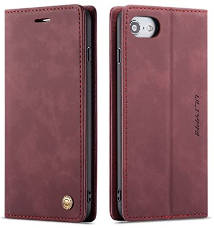 QLTYPRI Hülle für iPhone 7 Plus 8 Plus, Vintage Dünne Handyhülle mit Kartenfach Geld Slot Ständer PU Ledertasche TPU Bumper Flip Schutzhülle Kompatibel mit iPhone 7 Plus 8 Plus - Rot | Vintage PU Leder Hülle, Handyhülle mit 2 Kartenfächer, Standfunktion, Weicher TPU-Rahmen, Stoßfeste Flip Wallet Case