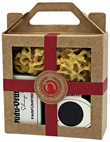 Geschenkset mini unicorn® Seifendose, Dudu Osun® pure und Naturschwamm