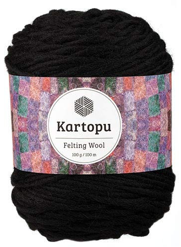 Filzwolle 100gr Knaul,uni+Color,100m Lauflänge, 100% Schurwolle, Mengen und Farbe frei wählbar (schwarz 1942)