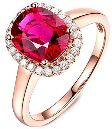 Daesar Damen Verlobung Ring 18K Rotgold 750 Halo mit 1.35ct Rot Turmaline Ehering Nickelfrei Hochzeitsring Diamant 60 (19.1)