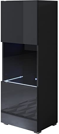 MB Muebles Bonitos | Vitrinenschrank Luke V3 | Breite 40 x Höhe 128 x Tiefe 29 cm | Glänzendes Melamin | Mit Standardfüße | Schwarz
