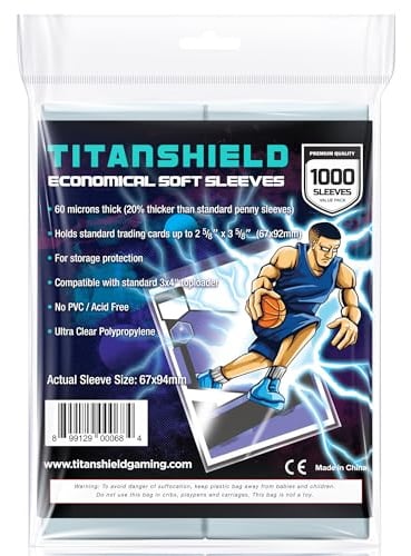 TitanShield Economical Soft Penny Card Sleeves 2-5/8” x 3-5/8” (67x94mm), Ultra Clear (1000 Count)