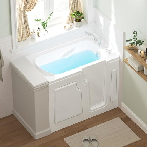 FerdY Floridian 52x30 Walk-in Bathtub with Right-Side Door Opening and Quick Fill and Drain System, Rectangular Soaking Bathtub in White