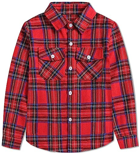 SANGTREE Chemise à carreaux en flanelle à manches longues pour fille et femme, chemise boutonnée en coton, 3 mois à US 2XL, écossais rouge, Taille M