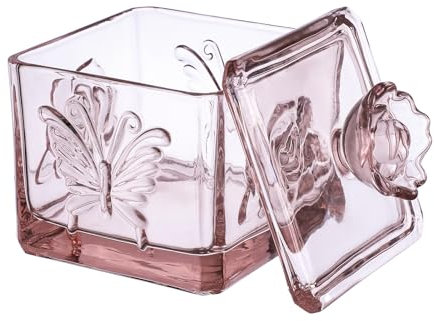 Gaolinci Roses & Butterflies Embossed Glass Candy Jar, Stained Glass Food Jar with Lid