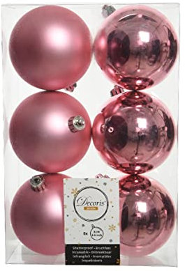 Kaemingk Weihnachtskugeln Kunststoff 8cm x 6 Stück Christbaumkugeln Set bruchsicher pink rosa Lippenstiftrosa