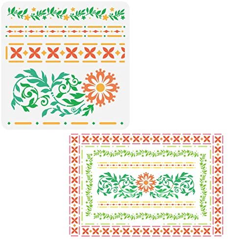 FINGERINSPIRE Indische Inlay Schablone 30x30cm Gänseblümchen Zweig Schablonen Kunststoff Blumen Spitzen Schablonen Zum Malen von Schablonen Große Wiederverwendbare Schablonen Für Heimwerker Wandmöbel