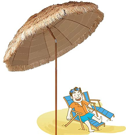Sombrilla Sombra Inclinable Sombrilla De Paja Hawaiana De Playa Anti Viento Estable para Exterior Jardín Piscina Backyard Balcón Patio, 200CM