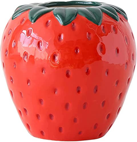 BxuxJar Strawberry Flower Vase Creative Ceramic Strawberry Pot Planter Unique Large Strawberry Vase for Living Room, Kitchen Storage