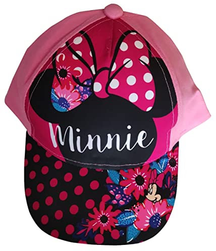 Disney Minnie Maus Baseballmütze Basecap Kappe mit Blumen und Punkten blau-rot, pink-schwarz für Kinder (as3, Numeric, Numeric_52, pink-schwarz)