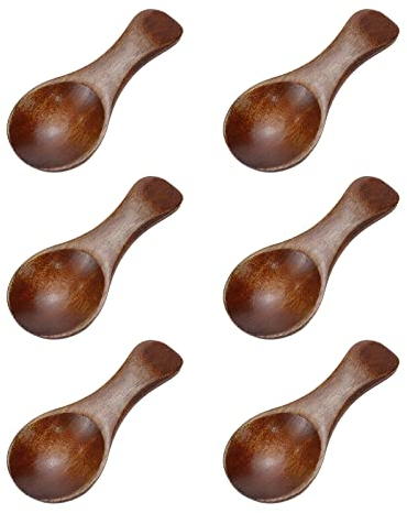 UTALIND 6 Stück kleine Holzlöffel, 8,4 cm lang, Gewürzlöffel, Teelöffel, Honiglöffel, Dunkelbraun