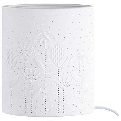 GILDE Tischleuchte Porzellan weiß Blumendesign Höhe 20,5 cm Dekoleuchte Nachttischlampe Wohnaccessoire Beleuchtung Frühlingsdeko
