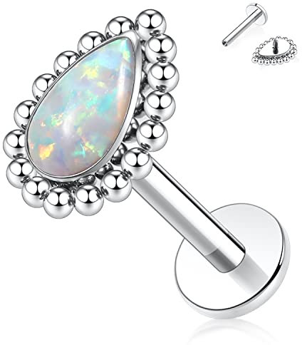 Titan Labret Ohrstecker 16G Labret Schmuck Innengewinde Flatback Labret Ohrringe mit Opal Lippenstecker Tragus Piercing Schmuck Monroe Medusa Helix Ohrstecker Lobe Knorpel Conch Ohrringe 10mm