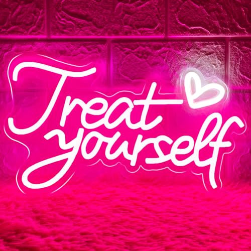 HOHOSIGN Treat Yourself Neon Signs Pink Neon Lights for Bedroom Neon Wall Lights Letter Neon Lights LED Neon Light Treat Yourself Neon Lights for Bedroom Wall Pink Neon Light Signs for Birthday Gift