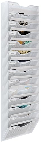 EasyPAG Metal 14 Tier A4 Wall Mounted Document Holder,Hanging Wall File Organiser,Pigeon Holes Storage,Wall Pocket,Filing Tray,Magazine Rack for Office & Home,White