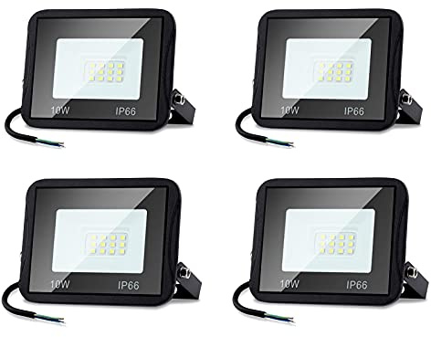 Daromigo LED Strahler Außen, LED Strahler 4 Stück 10W, LED Scheinwerfer, 900LM LED Scheinwerfer außen,6000K Kaltweiß IP65 Wasserfest Außenstrahler,für Hinterhof,Garage,Flur