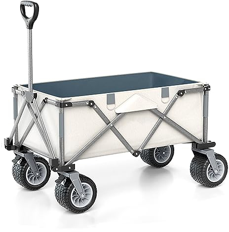 WRJAHCG Weiss Bollerwagen Faltbar,Garten Handwagen Faltbar Transportwagen Mit Verstellbarem Griff Offroad-Räder Mit Bremsen Tragfähigkeit 200 Kg Kapazität 150L Campingwagen