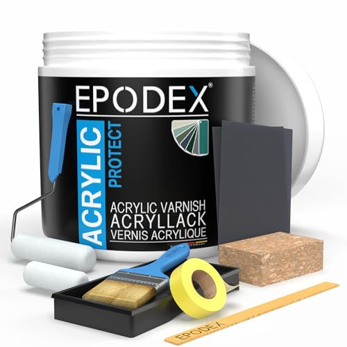 EPODEX® ACRYLIC PROTECT+ | Wetterschutzlack Holzfarbe Außen & Innen| Holzlack Möbelfarbe Acrylfarbe Sabberlack| + Zubehörset | 45 Farben Transparent Farblos Weiß Bunt 1,1-16,5Kg