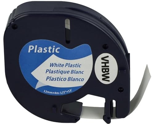vhbw Schriftband-Kassette Plastik kompatibel mit Dymo LetraTag LT-100T | LT-100H, 2000 Etiketten-Drucker 4m x 12mm Schwarz auf Weiß, Kunststoff