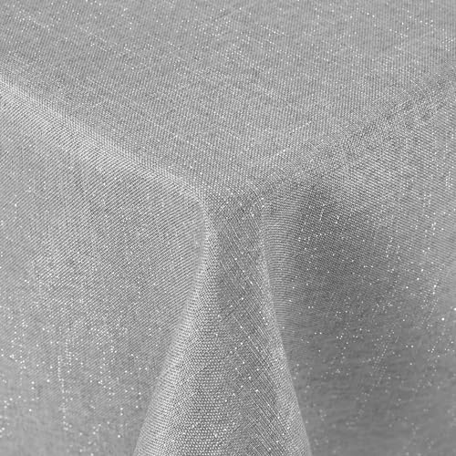 Spotjoy Glitzer Leinenoptik Tischdecke Abwaschbar Rechteckig 130 x 160 cm Tischtuch Lotuseffekt Wasserabweisend Tischwäsche Fleckabweisend - Grau