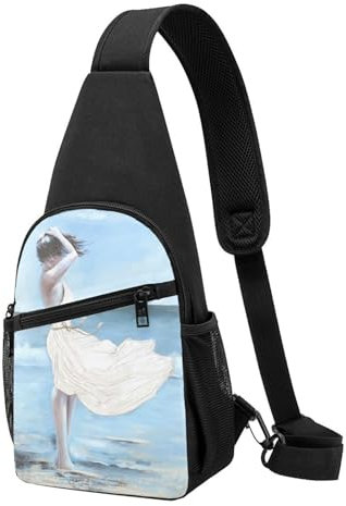 ASEELO Sling Rucksack Brusttasche Schöne Frühstück Anti Diebstahl Crossbody Schulter Pack Daypack Outdoor Sport Reisen Wandern für Männer Frauen, Mädchen an einem windigen Strand, Chest pack