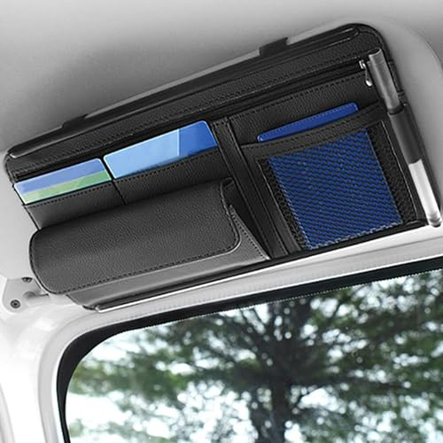 Auto Sonnenblende Organizer, Auto Sun Visor Aufbewahrungstasche PU Leder Auto Sun Visor Organizer für Mobiltelefone, Karten, Bankkarten, Sonnenbrillen