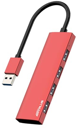 ANYPLUS Hub 3.0, Aluminiumlegierung Ultra Slim USB Verteiler, Tragbarer 4 Port Mehrfachstecker für Laptop, PC, iMac, Mac Pro, Surface Pro, MacBook, Flash Drive, XPS【Rot】
