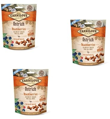 Carnilove Crunchy Snack Ostrich with Blackberries | 3er Pack | 3 x 200 g | Snack mit Strauß und Brombeere für Hunde | Brombeere als natürliche Quelle von Antioxidantien