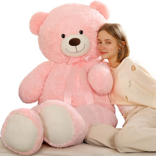 Tezituor Grand ours en peluche rose de 150 cm, peluche géante de 1,5 m, cadeau pour Noël, anniversaire, Saint-Valentin, fête prénatale.