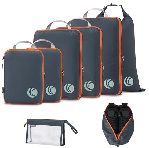 Cipway Kompression Koffer Organizer Set für Rucksack ，Ultraleichte Packtaschen Compression Packing Cubes Packwürfel Kofferorganizer Packtaschen Kleidertaschen für Reiseorganizer(grau, 8 Stück)