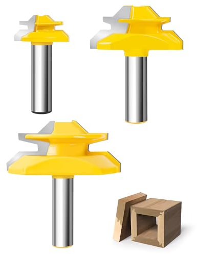 Router Bits, Allmake 3pcs Lock Miter Router Bits 1/2 Shank, 45 Degree Locking Miter Joint Router Bit Set for Woodworking Cabinetry Drawers Shadow Boxes, Work with Stock from 1/2 to 1 Thick