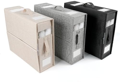Bed Sheet Organizer, 3 Pack Foldable Bedding Organiser with 2 Handles and 2 Windows, Foldaway Closet Storage Bins, Storage Container Box for King Queen Sheet Duvet Cover Set Blanket Clothes