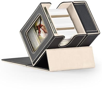 ZLCA MTG - Caja de mazo Commander con ventana de exhibición, caja de cartas con capacidad para 100 tarjetas de doble manga con bandeja de dados y soporte magnético de 35 puntos (negro y dorado)
