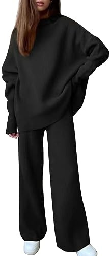 Maglia e Pantalone Donna Casual Elegante Tuta Da Casa Curvy Comode Completo 2 Pezzi Set Coordinati Invernale Completo In Maglia Oversize Lavoro Firmate Tute Morbida Moda Complete Loungewear