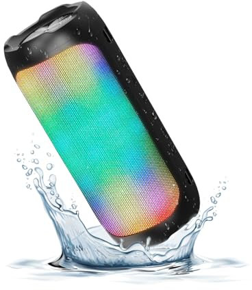 Portable Bluetooth Speaker 30W, IPX5 Waterproof Wireless Bluetooth Speakers, 6 Variable Gravity Sensitive RGB Lights, 3600mAh Long Battery Life, Enhanced Bass, Built in Mic, for Party/Travel/Gift