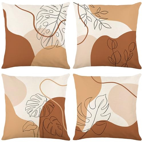 Trlyane Kissenbezug 45x45 4er Set Abstrakte Blätter Dekokissen Kissenbezüge Dekoration Outdoor Kissenbezüge Leinen Dekokissen für Schlafzimmer, Sofa, Stuhl, Bett, Garten