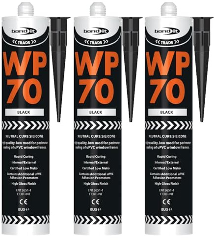 Bond It WP70 Neutral Cure Oxime Silicone Sealant – 3x Black, 285ml | Professional-Grade Silicone Sealant | High Gloss – Flexible – Weatherproof | Sealant for Home – Building & Professionals Use