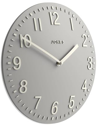 JONES CLOCKS® Chilli Wanduhr | Moderne Konvexe Uhr | 30cm | Blassgrau | Zeitgenössischer Charme, ideal für küche, Wohnzimmer, büro oder Schlafzimmer
