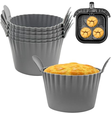 6 PCS Ramekins for Air Fryer - Air Fryer Egg Mould Even Heat Distribution, Large Muffin Cases, Reusable Silicone Muffin Moulds for Oven Microwave, Heat-Resistant & Easy to Clean Round Fryer Ramekins