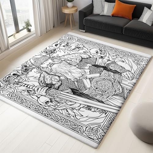 Generisch Waschbarer Teppich 180x270cm Grauer Abstrakter Wikinger Wohnzimmer Schlafzimmer Anti-Rutsch Teppich, Flauschig Weich Kurzflor Teppich, Moderne Heimdekorative Teppiche
