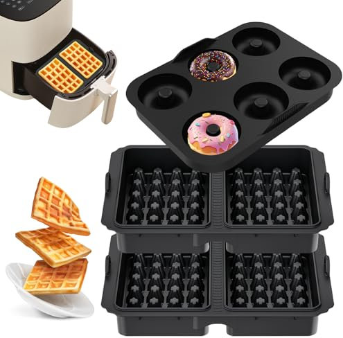 3 Pezzi Teglie per Friggitrice Ad Aria, Accessori per Friggitrice Ad Aria, Inserto per Waffle, Stampo in Silicone per Ciambelle, Applicabile a Ninja Af300eu, Af400eu, Af451eu, Sl400eu, Af500de