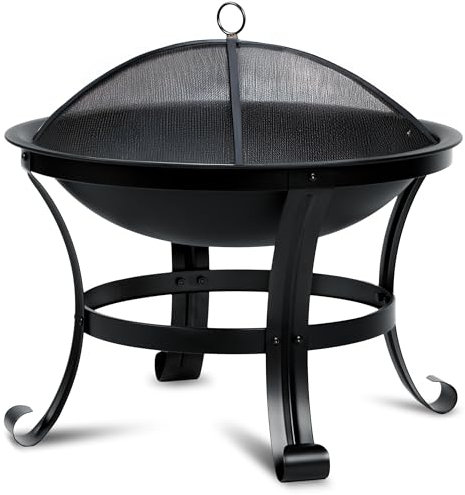 Berdsen Feuerschale 60 cm Feuerstelle Outdoor Feuerkorb Garten Rostfrei Stahl Pulverbeschichtet Schwarz