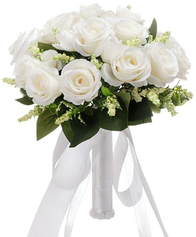 WIKOGDFE Brautstrauß,Brautstrauss,Hochzeitsstrauß,Hochzeit Blumenstrauß Koreanischen Stil Gefälschte Braut Bouquet Blume Künstlich,für Hochzeiten im Freien, Requisiten für Fotoshootings (weiß)