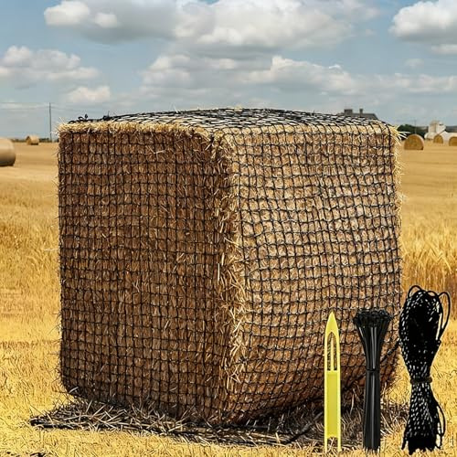6x6 ft Square Bale Hay Net - Large Slow Feeder for Horses & Livestock, Knotless Design Slow Feeder Hay Nets, Fits 4x4ft 5x5ft 6x6ft Round & 3x3x8ft 4x4x8ft 5x5x8ft Square Bales (Black-Square)