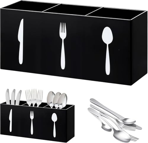 DIYJEP Kitchen Utensils Holder, 3 Compartment Cutlery Organiser(Black) | Plastic Cutlery Organiser, 3 Compartments. Multifunctional Countertop for Fork Knife Spoon Cooking Tools